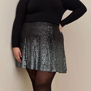 Torrid Black & Silver Ombré Metallic Sequin Skater Skirt NWT